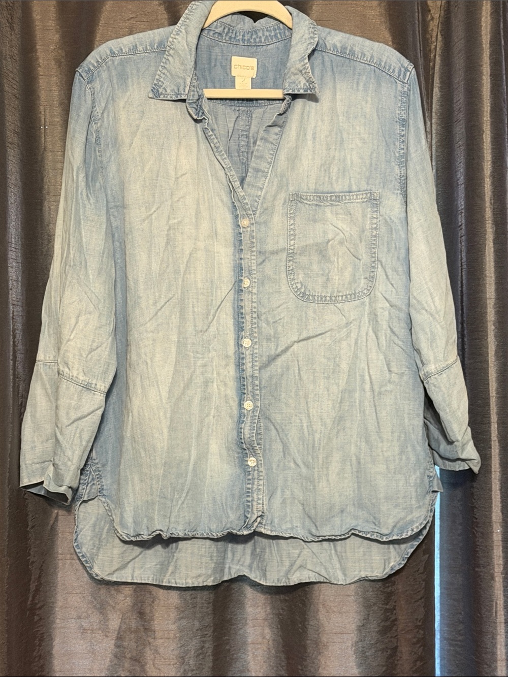 Chico's Light Blue Denim-Style Button Down Shirt